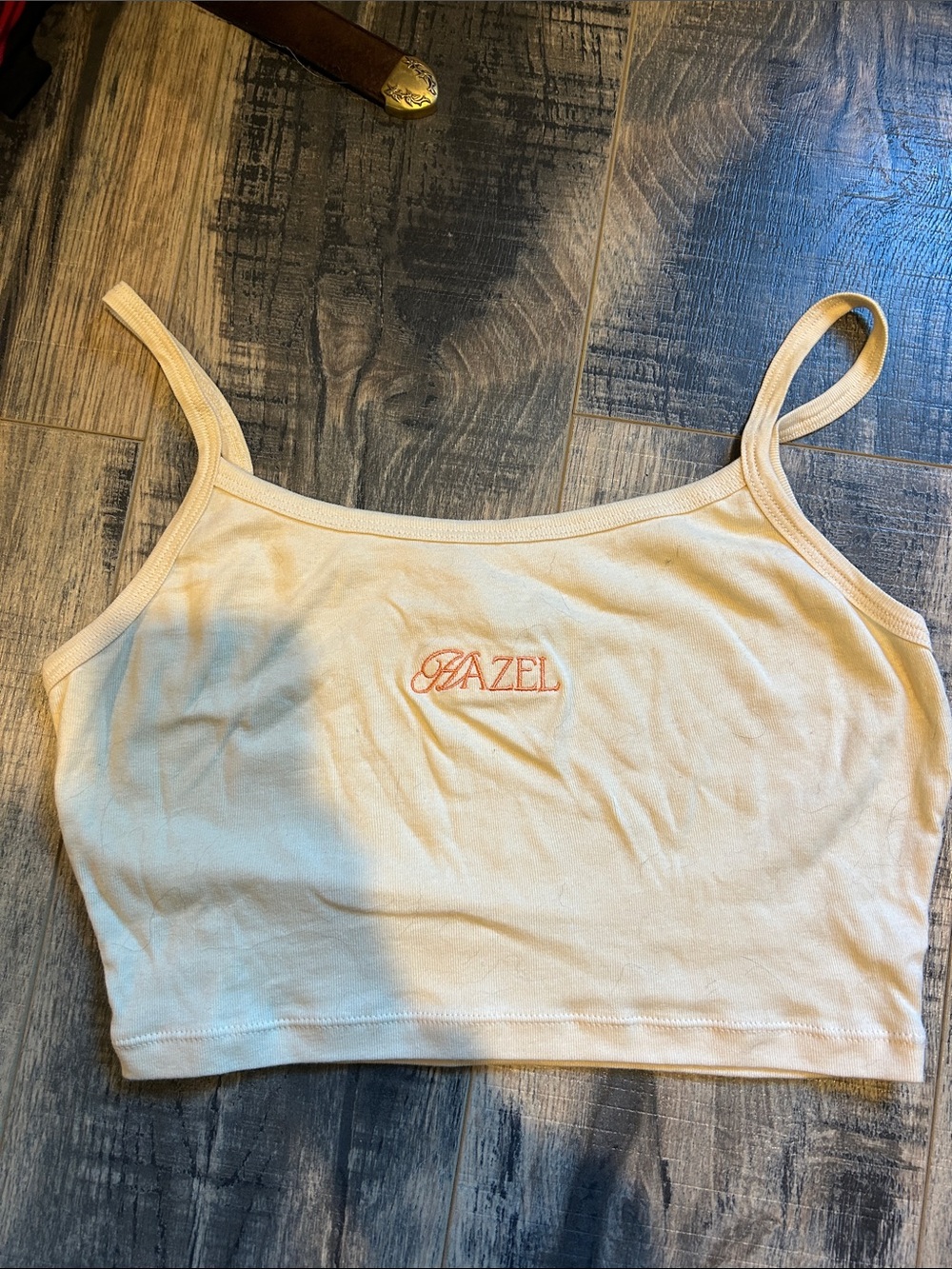 hazel Cream Cropped Cami with Coral Logo